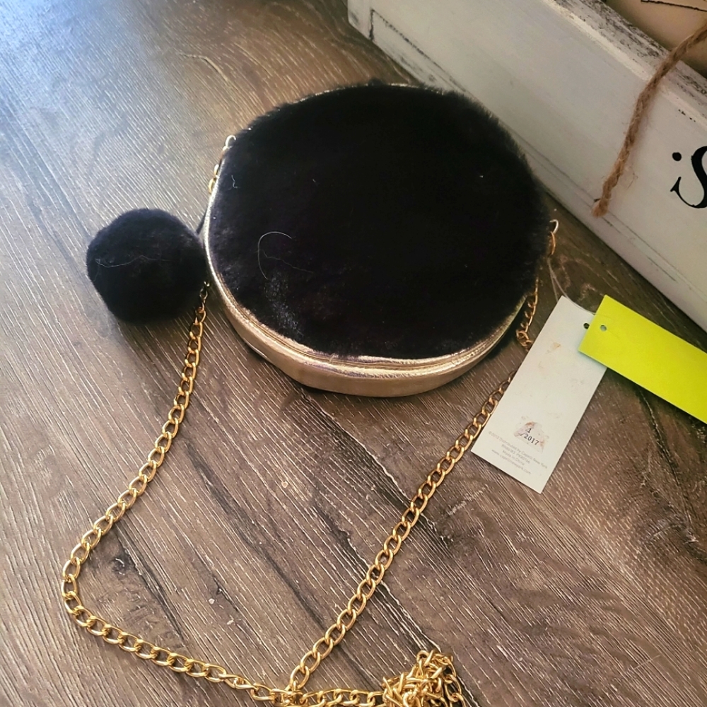 Capelli small faux fur cross body bag with gold strap